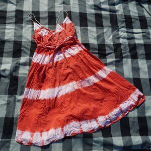 Metro 7 Tie Dye Red Orange White Spaghetti Straps Dress